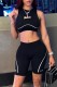 Black Casual Sportswear Letter Patchwork O Neck Sleeveless Two Pieces