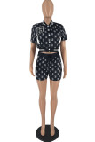Red Casual Letter Print Patchwork O Neck Short Sleeve Two Pieces