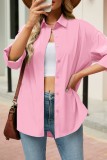 Blue Gray Casual Solid Basic Shirt Collar Tops