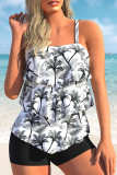 Black Casual Print Backless Swimwears (With Paddings)