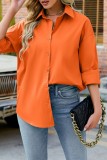 Rose Red Casual Solid Basic Shirt Collar Tops