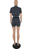 Red Casual Letter Print Patchwork O Neck Short Sleeve Two Pieces