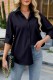 Navy Blue Casual Solid Basic Shirt Collar Tops