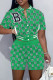 Green Casual Letter Print Patchwork O Neck Short Sleeve Two Pieces