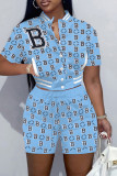 Red Casual Letter Print Patchwork O Neck Short Sleeve Two Pieces
