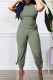 Olive Green Casual Solid Patchwork O Neck Sleeveless Two Pieces