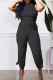 Black Casual Solid Patchwork O Neck Sleeveless Two Pieces
