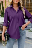 Purple Casual Solid Basic Shirt Collar Tops
