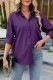Purple Casual Solid Basic Shirt Collar Tops