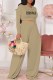 Khaki Casual Print Letter O Neck Long Sleeve Two Pieces
