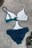 Multicolor Sexy Solid Patchwork Backless Contrast Swimwears (With Paddings)