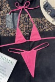 Rose Red Sexy Solid Bandage Backless Swimwears (Without Paddings)