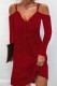 Red Casual Solid Patchwork V Neck Long Sleeve Dresses