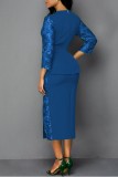 Red Casual Solid Patchwork O Neck Three Quarter Two Pieces