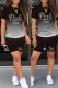 Black Casual Letter Hot Drill O Neck Short Sleeve Two Pieces