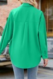 Green Casual Solid Basic Shirt Collar Tops