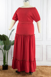 Red Casual Solid Patchwork Off the Shoulder Plus Size Two Pieces