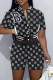 Black Casual Letter Print Patchwork O Neck Short Sleeve Two Pieces