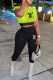 Fluorescent Green Casual Print Patchwork Letter O Neck Short Sleeve Two Pieces