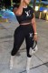Black Casual Print Patchwork Letter O Neck Short Sleeve Two Pieces