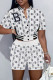 White Casual Letter Print Patchwork O Neck Short Sleeve Two Pieces