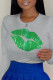 Grey Street Vintage Lips Printed Patchwork O Neck Tops