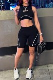 Black Casual Sportswear Letter Patchwork O Neck Sleeveless Two Pieces
