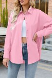 Rose Red Casual Solid Basic Shirt Collar Tops