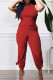 Brick Red Casual Solid Patchwork O Neck Sleeveless Two Pieces