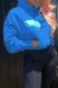 Blue Casual Street Print Letter Hooded Collar Tops