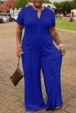 Pink Casual Solid Patchwork O Neck Regular Jumpsuits