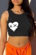 Black Street Print Patchwork O Neck Tops