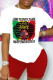 Red Casual Street Print Patchwork O Neck Short Sleeve Two Pieces