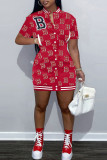 Red Casual Print Embroidered Patchwork Buckle One Step Skirt Dresses