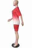 Red Casual Letter Hot Drill O Neck Short Sleeve Two Pieces