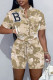 Apricot Casual Letter Camouflage Print Patchwork O Neck Short Sleeve Two Pieces