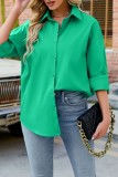 Green Casual Solid Basic Shirt Collar Tops