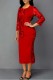 Red Casual Solid Patchwork O Neck Three Quarter Two Pieces