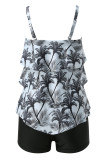 Blue Black Casual Print Backless Swimwears (With Paddings)