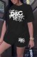 Black Casual Print Letter O Neck Short Sleeve Two Pieces