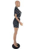 Red Casual Letter Print Patchwork O Neck Short Sleeve Two Pieces