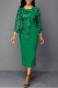 Green Casual Solid Patchwork O Neck Three Quarter Two Pieces