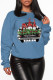 Blue Street Party Print Patchwork O Neck Tops