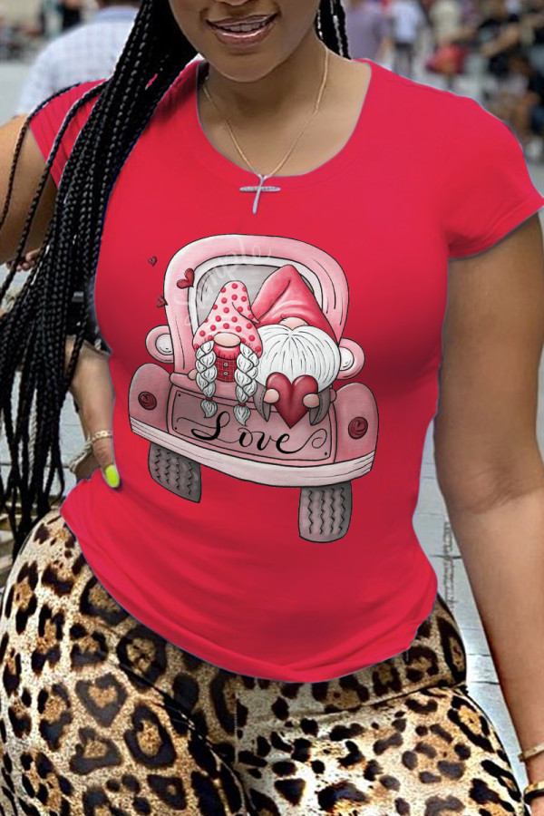 Red Street Vintage Print Patchwork O Neck T-Shirts