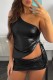 Black Sexy Print Solid Backless Fold Oblique Collar Sleeveless Two Pieces