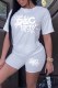 White Casual Print Letter O Neck Short Sleeve Two Pieces