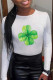 White Casual Street Print Patchwork O Neck Tops