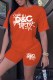 Orange Casual Print Letter O Neck Short Sleeve Two Pieces