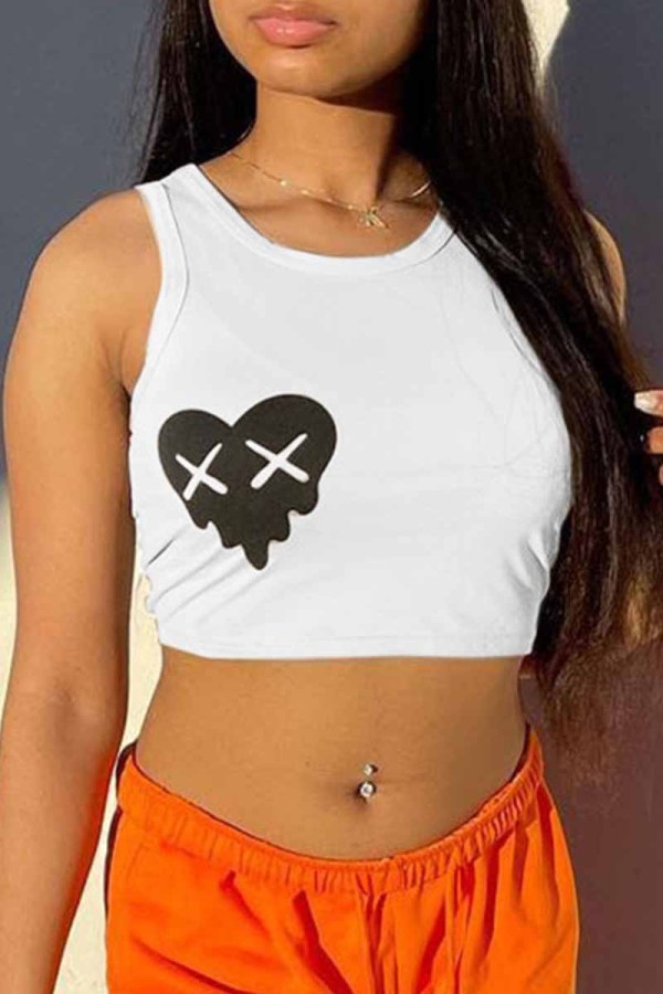 White Street Print Patchwork O Neck Tops