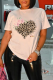 White Vintage Leopard Patchwork O Neck T-Shirts